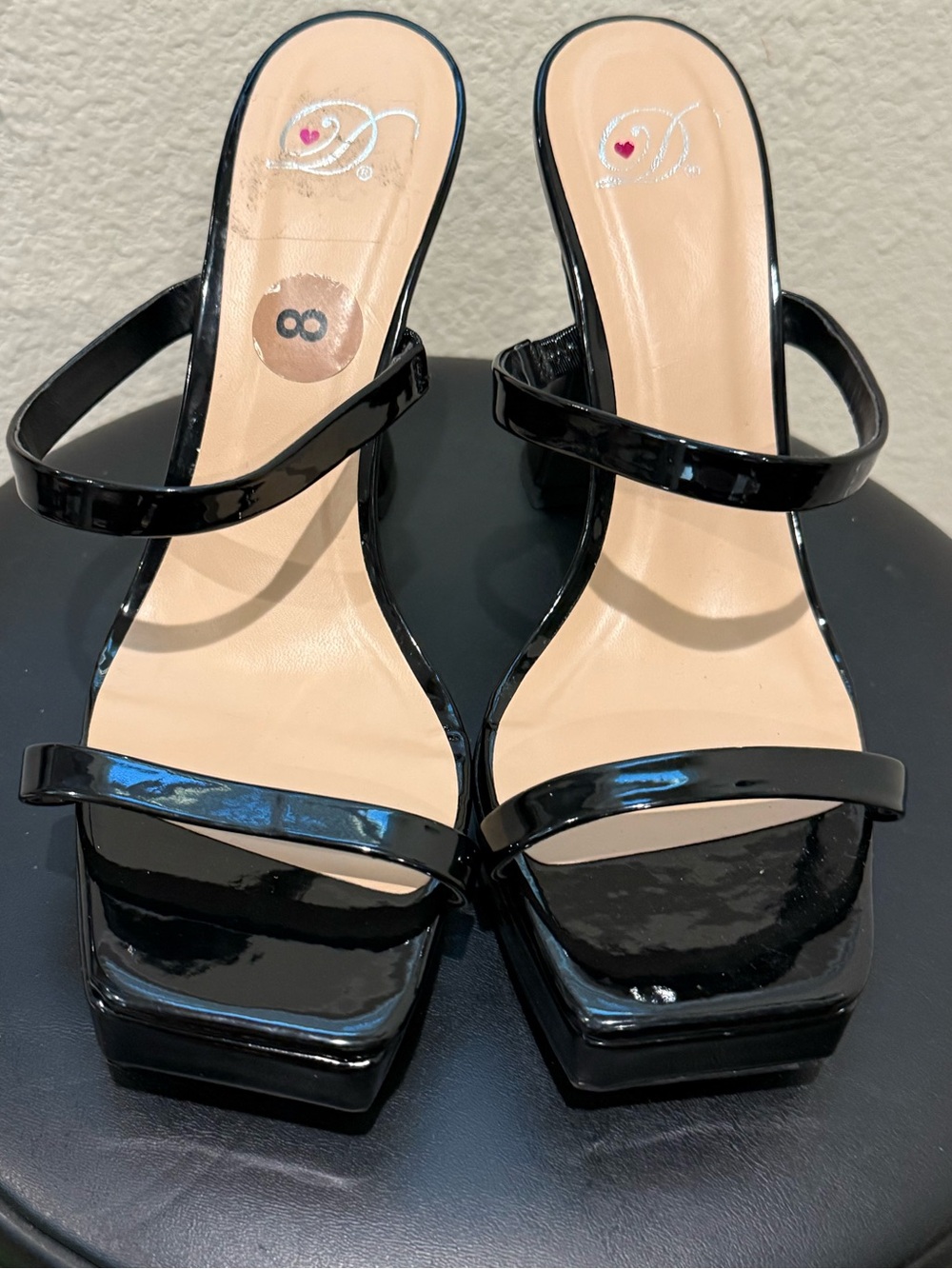 Sleek Black Patent Strappy Block Heel Sandals